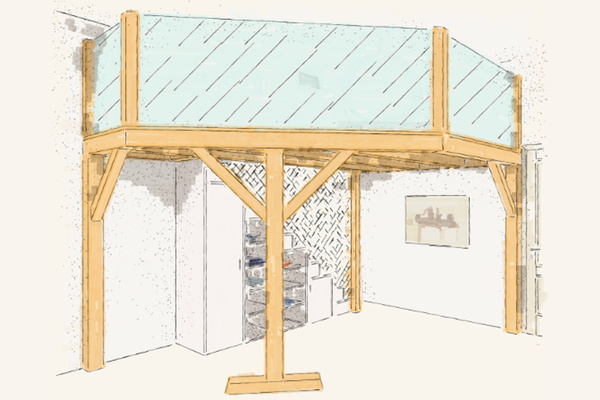 Podest mit Schlafbereich und Stauraum