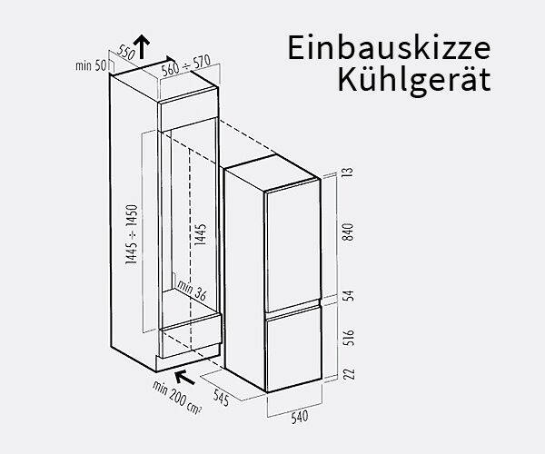 Haushaltsgeräte tauschen - Einbauskizze Kühlschrank