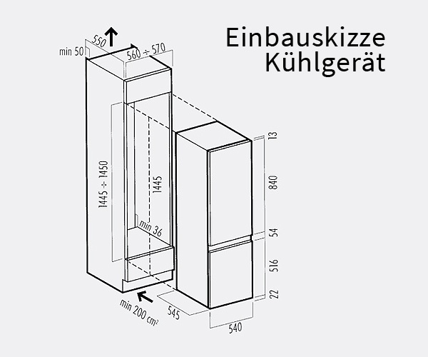 Haushaltsgeräte tauschen - Einbauskizze Kühlschrank